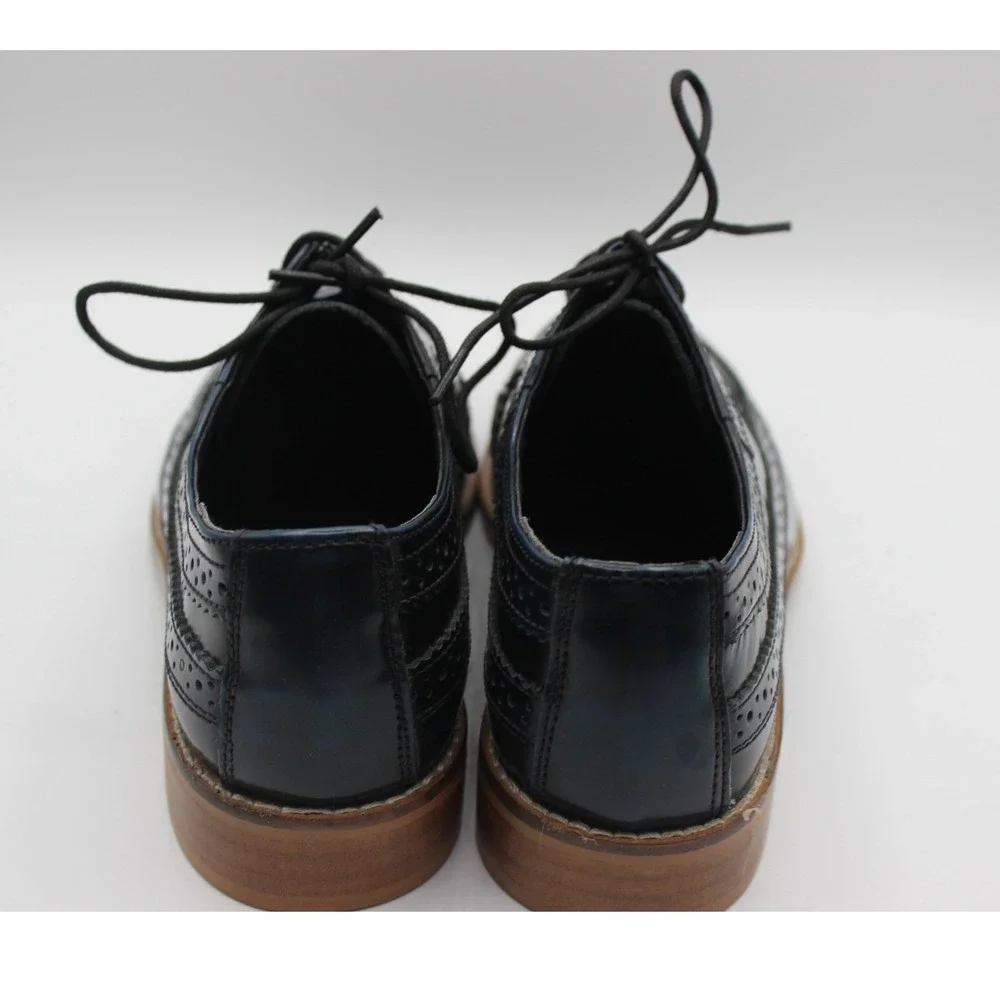 ASOS DESIGN Navy Blue Leather Wingtip Brogue Shoes Derby Laceup 390031685 Size 6